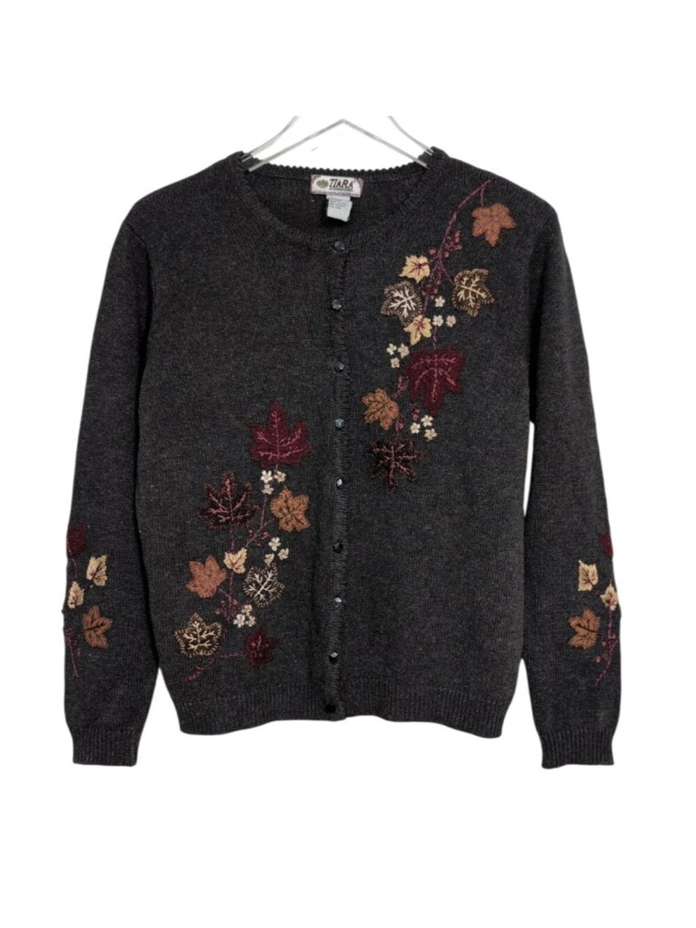 Y2K Tiara Embroidered Leaf Cardigan Womens Size Small Whimsical Autumn Cottage